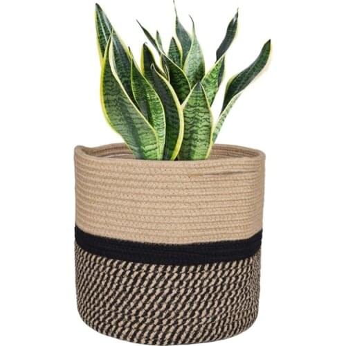 Cotton Woven Rattan Storage Bag Plant Flower Basket Kitchen Laundry Clothes Toy Organizer Home Decoration