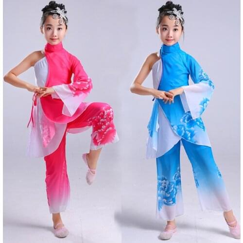 Classic Child Chinese Folk Dance Costume Girl Yangko Dance Clothing School Oriental Dance Dress Kids Umbrella Dance Clothes 89