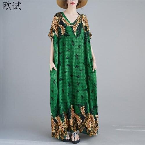 Plus Size Cotton Floral Summer Dress Casual Ladies Dresses for Women Maxi Long Loose Beach Elegant Dress 4XL 5XL 6XL 7XL 2021