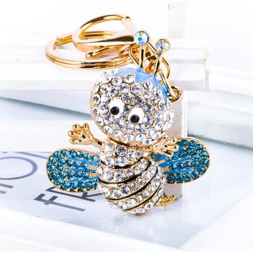 Lovely Bee Honeybee Pendant Charm Rhinestone Crystal Purse Bag Keyring Key Chain Accessories Wedding Party Gift