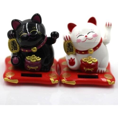 Fashion New Black/White Solar Powered Maneki Neko Welcoming Fortune Cat Lucky For Home Car Hotel Restaurant Decor Craft