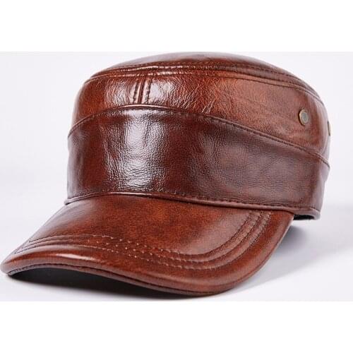 Mens Winter Cap Thicken Leather Warm Baseball Flat Caps Adjustable Male Snapback Bone Elderly Tongue Hat New Year Gift B-7200