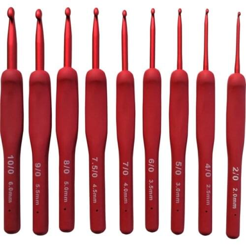 New 9Pcs/Set Red Metal Hook Crochet Kit TPR Aluminum Knitting Needles For Loom Tool Band DIY Crafts