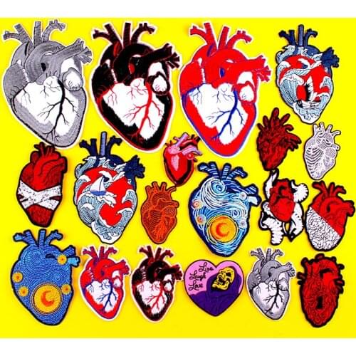 Heart Patch Punk Patch Embroidered Patches For Clothing Human Organs Iron On Patches On Clothes Skull Sticker For Clothes Stripe
