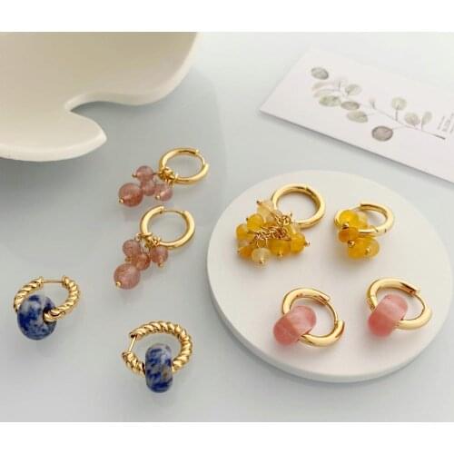 Bohemian Style Handmade Semi-Precious Stone Beads Earrings For Women Girls Freshwater Pearl Earrings Jewelry Female Accessories