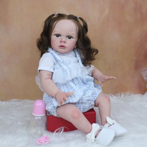 60 CM Silicone Baby Reborn Girl Finished Doll Cloth Body Toy Realistic Soft Long Hair Princess Toddler Alive Bebe 3D-Paint Skin