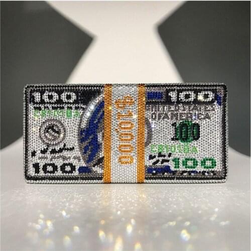 Stack of Cash Rich Dollars Clutch Purses for Women Evening Bags Party Cocktail Rhinestone Handbags Wedding Dinner Bag