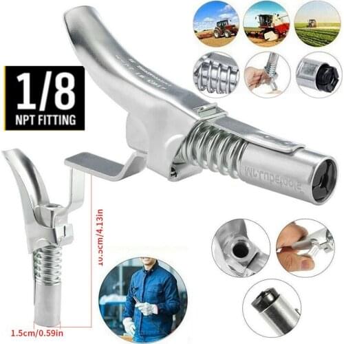 Heavy-duty Grease Gun Coupler Onto Zerk 10,000 PSI1/8" High Pressure Grease Fitted Double Handle Grease Filling Head Self-lock 3