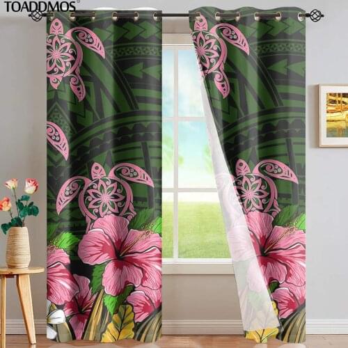 TOADDMOS Hawaii Turtle Hibiscus Polynesian Floren Style Blackout Curtain Bedroom Sunblind Living Room Curtain Window Decoration