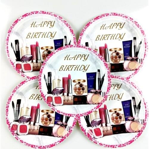Baby Shower Decoration Makeup Theme Plates Girls Favors Birthday Events Party Lipstick Tableware Supplies 10pcs/lot