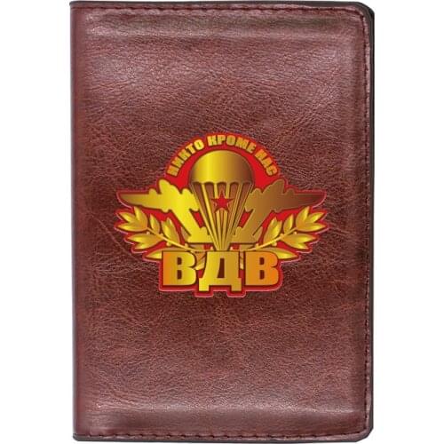 Military Antique Russian Airborne Force Brown Travel Passport Cover ID Credit Card Holder Case