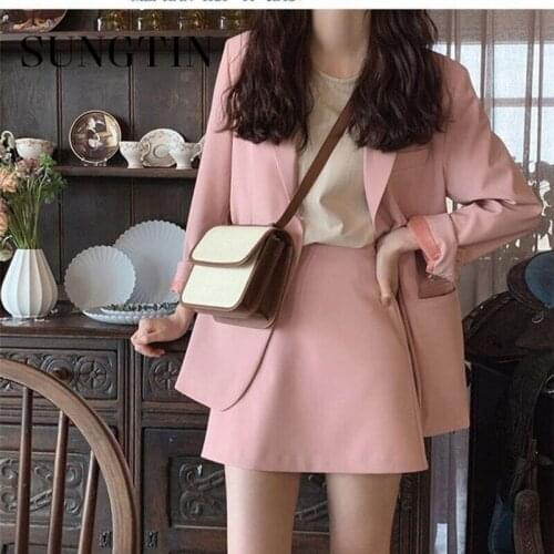 Sungtin Vintage Office Ladies Blazer Women Notched Black Business Jacket Suit Casual Pink Elegant Cropped Blazer Chic OL Korean