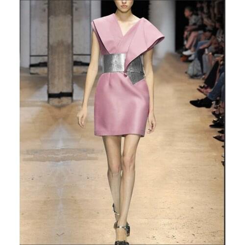 Breif Pink Satin Empire Dress 2017 Wide Sashes Summer Dress Women