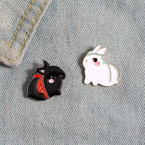 Button Badge Cartoon Animal Jewelry Gift for Best Friends The Untamed Enamel Pin Black White Rabbit Brooch Bag Clothes Lapel Pin