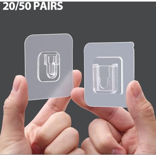 20/50 Pairs Double-Sided Adhesive Kitchen Wall Hook Hanger Strong Transparent Wall Storage Sucker For Kitchen Bathroom Hooks