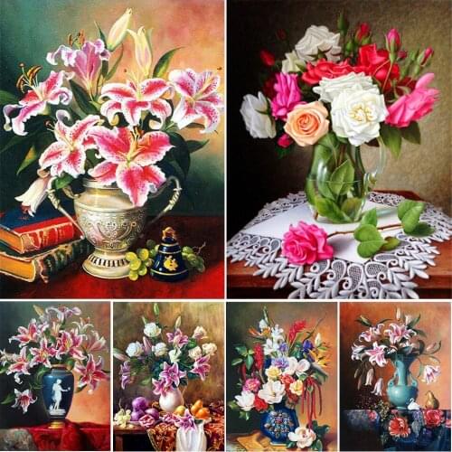 5D DIY Diamond Painting Flowers Lily Cross Stitch Kit Full Drill Square Embroidery Mosaic Art Picture of Rhinestones Decor Gift