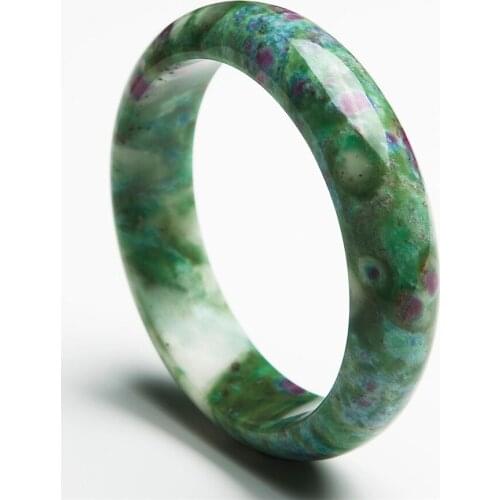 Women Female Fashion Round Charm Bracelet Bangles Genuine Red Green Zoisite Natural Stone Bangles