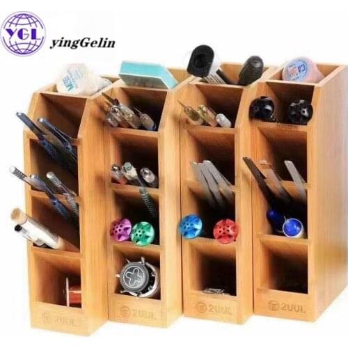 2UUL Mobile Phone Repair Wooden Bamboo storage box for Reception Screwdriver Tweezers Tool Parts Box