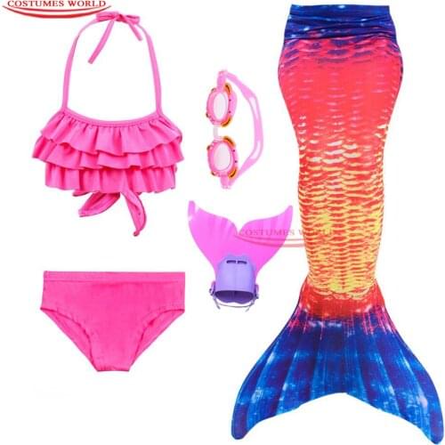 Children Mermaid Swimming Suit Girls Mermaid Tail Monofin Swimmable Dress Swimsuit Mermaid Costume Swimwear Bikini Sets For Kids