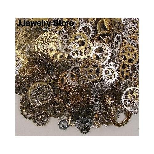 DIY Mixed Random Metal Gear Charms Wheel Retro Antique Bronze Steampunk MovementGear Pendants Jewelry Accessories 50g (32pcs )