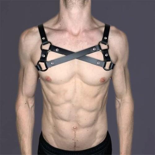 Fetish Gay Clothing Sexual Leather Chest Harness Men Adjustable Exotic Tops Male Body Bondage Cage Harness Belt for BDSM Gay Sex