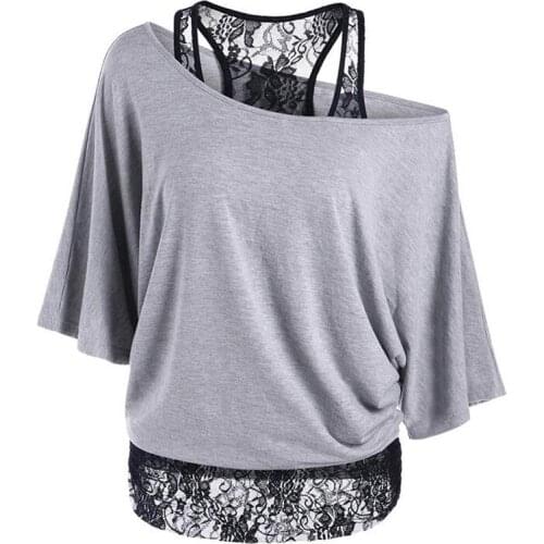 Bigsweety Spring Autumn Women Tshirt Fashion Lace Patchwork Basic T-shirts Casual Loose T Shirts Batwing Sleeve Tops Femme