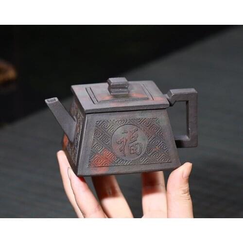 Chinese Yixing Teapot Four Side Kung Fu Lucky Kettle Creative Teaware All Handmade Drinkware