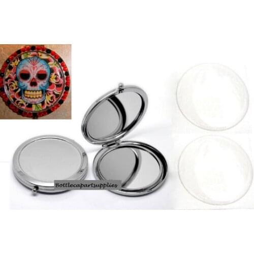 DIY Chrome Silver Plated Compact Mirror Kit Make personal mirror Comes with Matching Epoxy Stickers to Seal Your Image