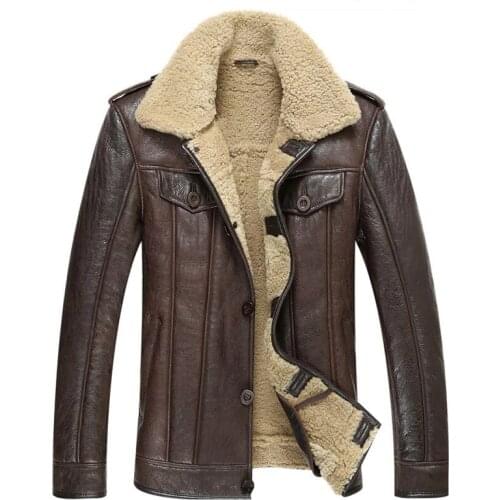 Leather Jacket Men Shearling Coat Mens Sheepskin Fur Coat Pilot Outerwear Fashion Slim Genuine Leather Outerwear TJ15