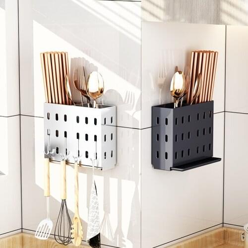 Kitchen Wall Mount Stainless Steel Silverware Storage Rack Cutlery Flatware Tools Gadgets Spoon Fork Hanging Organizer Container