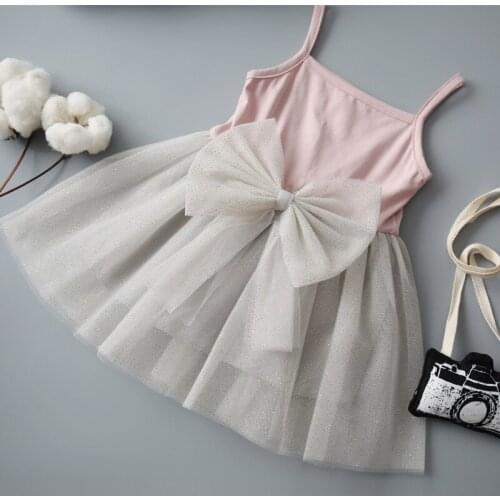 Summer Cotton Girls dress Childrens Bow Mesh Princess dress beautiful Girls Party dance Dress Kids Baby Girl Clothes 2-8years