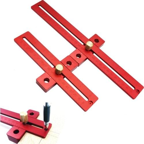 High-precision Scale Ruler T-type Hole Ruler Aluminum Alloy Woodworking Scribing Mark Line Gauge Carpenter Measuring Tool