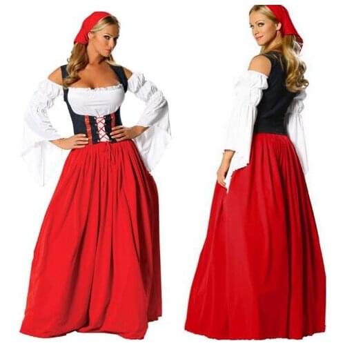 Best Seller Grande Taille Long Section Oktoberfest Fancy Dress Women Deguisement Adultes Sexy Beer Girl Costumes Red Dress CE344