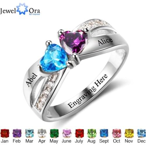 Promise Rings Personalized Jewelry Engrave Name Custom Birthstone Ring 925 Sterling Silver Rings For Women(JewelOra RI102504)