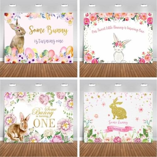 MOCSICKA Sweet Bunny is Turning One Backdrop for Photography Girl 1st Birthday Photo Background Banner Bunny Flower Photo Booth