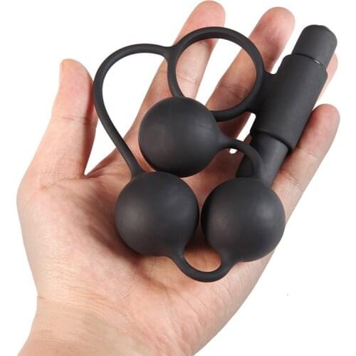 Male Masturbation Toy 3 Solid Pull Beads Anal Plug Lock Ring Vibrator Delayed Ejaculation 10 Frequency Vibration Massage Sex Toy