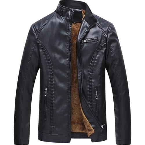 Men Winter Casual Motorcycle Fleece Leather Jacket Men Autumn Brand Biker PU Leather Jacket Coat Slim Overcoats Mens M-6XL
