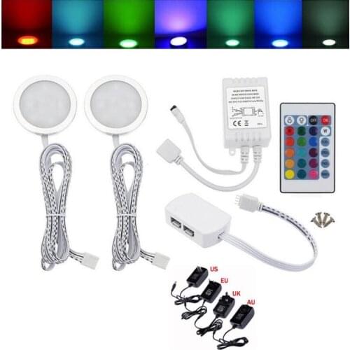 2/3/4/6/8PCS RGB LED Under Cabinet Light Puck Light with Remote Control Dimmable Cabint Lamp for Kitchen Counter Shelf Lights