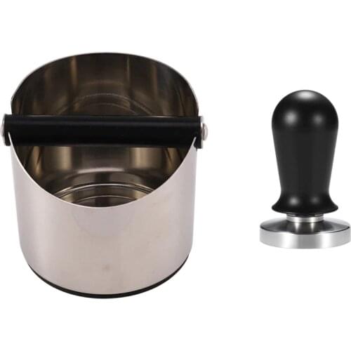 Stainless Coffee Tamper Knock Box Deep Bent Design Coffee Slag & 51mm Calibrated Pressure Espresso Tamper Tool Retail