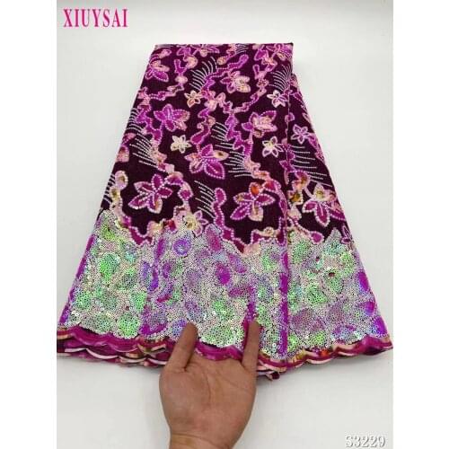 Latest Nigerian Velvet Lace Fabric 2020 High Quality Green Embroidered Tulle African Velvet Sequins Lace Fabric SL690