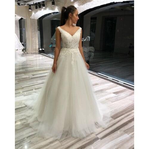 New Boho Beach Wedding Dresses V Neck Appliques Beading Open Back A Line Bridal Gown Cheap 2021 Robe De Mariee Vestido de Noiva
