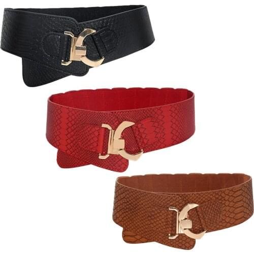New Lady Women Elastic Waistband Wide Waist Belt Retro Metal Buckle Faux Leather Black Red Brown cinturones para mujer