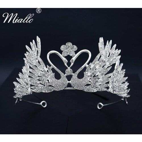 Miallo Rhinestone Swan Hair Crown Headband for Women Headwear Silver Color Tiaras and Crowns Prom Party Hair Jewelry Gift