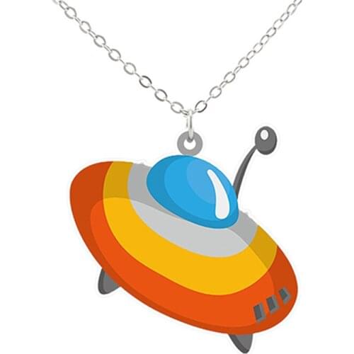 Trendy Space Airship New Epoxy Acrylic Pendant Necklace 2021 Arrival Student Cosplay Collar Chain Jewelry For Boyfriend Gifts