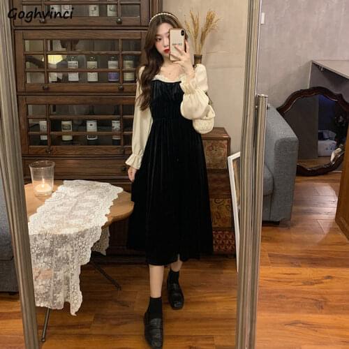 Long Sleeve Dress Women Midi Elegant Patchwork Flare Sleeve Ruffles Empire Gentle Simple Fashion Casual A-line Steetwear Retro