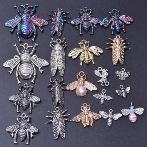 20pcs Insect Series Alloy Charm Pendant DIY Jewelry Making Supplies Gold Silver Color Bee Handmade Necklace Earrings Accessories