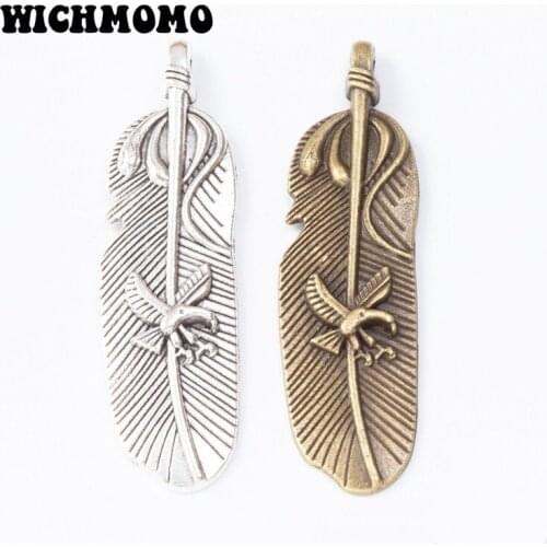 2021 New 5pcs/bag 56*15mm Retro Zinc Alloy Eagle Feathers Charms Pendants for DIY Necklace Earrings Jewelry Accessories