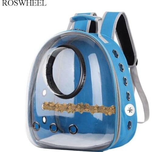 Parrot Carrier Backpack Travel Cage for Birds Breathable Transparent Space Capsule with Panoramic Design and Perch for Travel