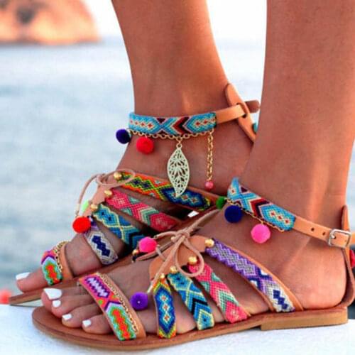 Womens Sandals Summer Shoes Bohemian Gladiator Leather Sandals Flats Summer Shoes Woman Beach Sandals For Women Sandalia Mujer