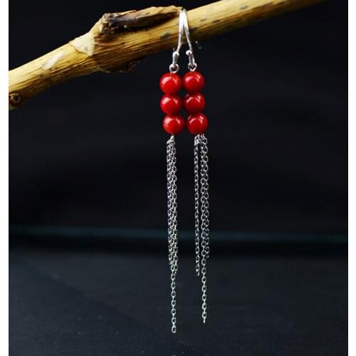 Earings Fashion Jewelry New S925 Jewelry, Natural Stripe Stone Lapel Earrings, Original Hand, Long Ear Thread Tassel Earrings